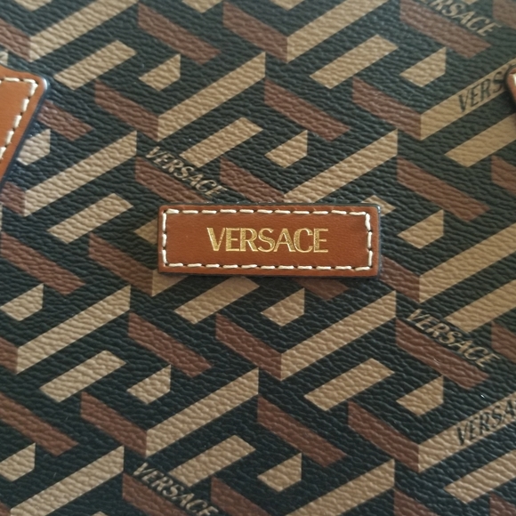 Versace Greca Monogram Coated Canvas Tote With Pouch Black Cream Gold - Picture 10 of 10